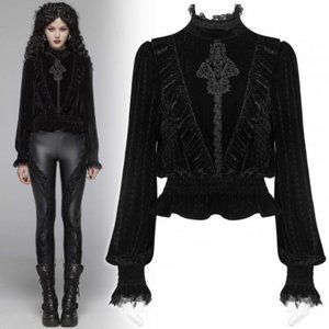 Black Victorian Velvet Lace Blouse